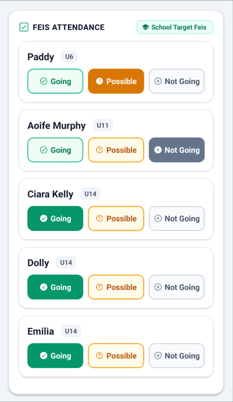 Dancer Family 3-Choice Attendance Selection