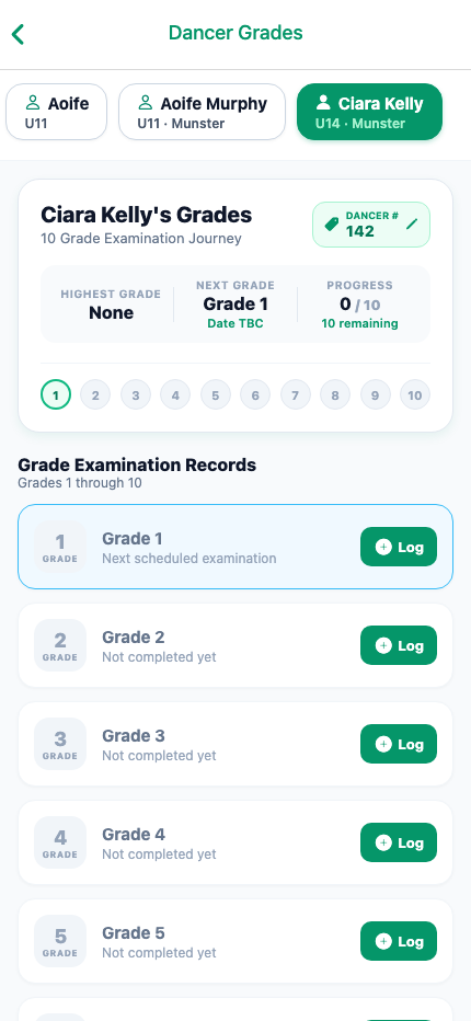 10 Grade Examinations Screen